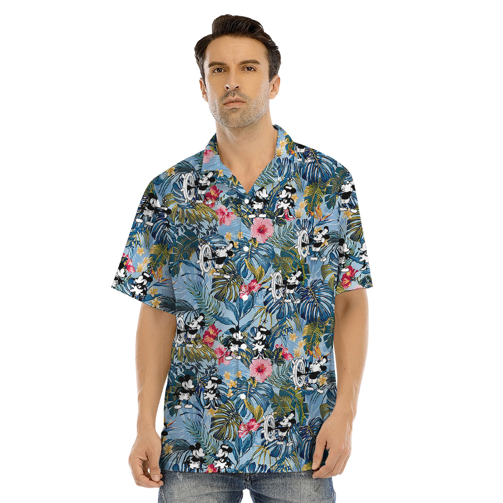 Floral Tropical Mickey Mouse Blue Matching Family Hawaiian Outfits
