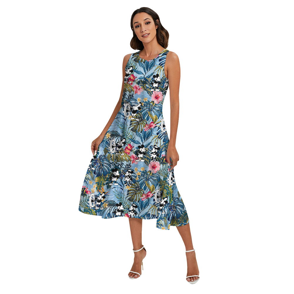 Floral Tropical Mickey Mouse Blue Matching Family Hawaiian Outfits
