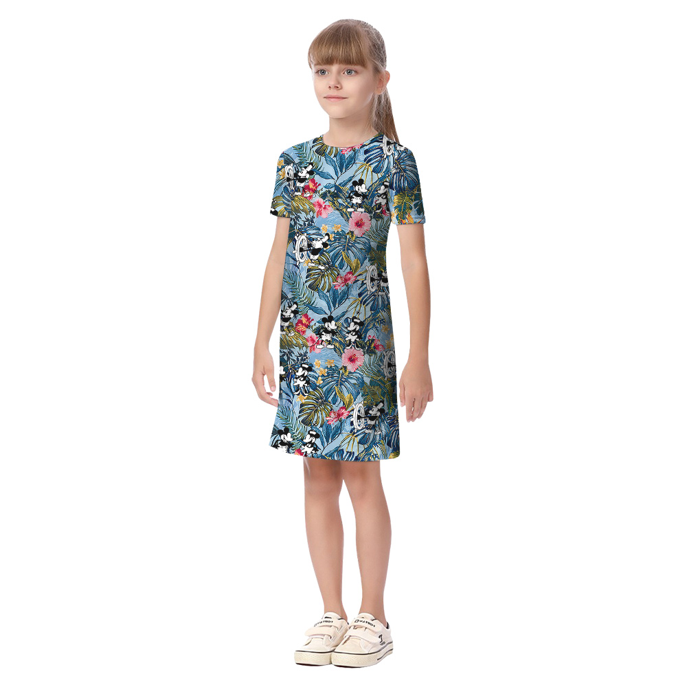 Floral Tropical Mickey Mouse Blue Matching Family Hawaiian Outfits