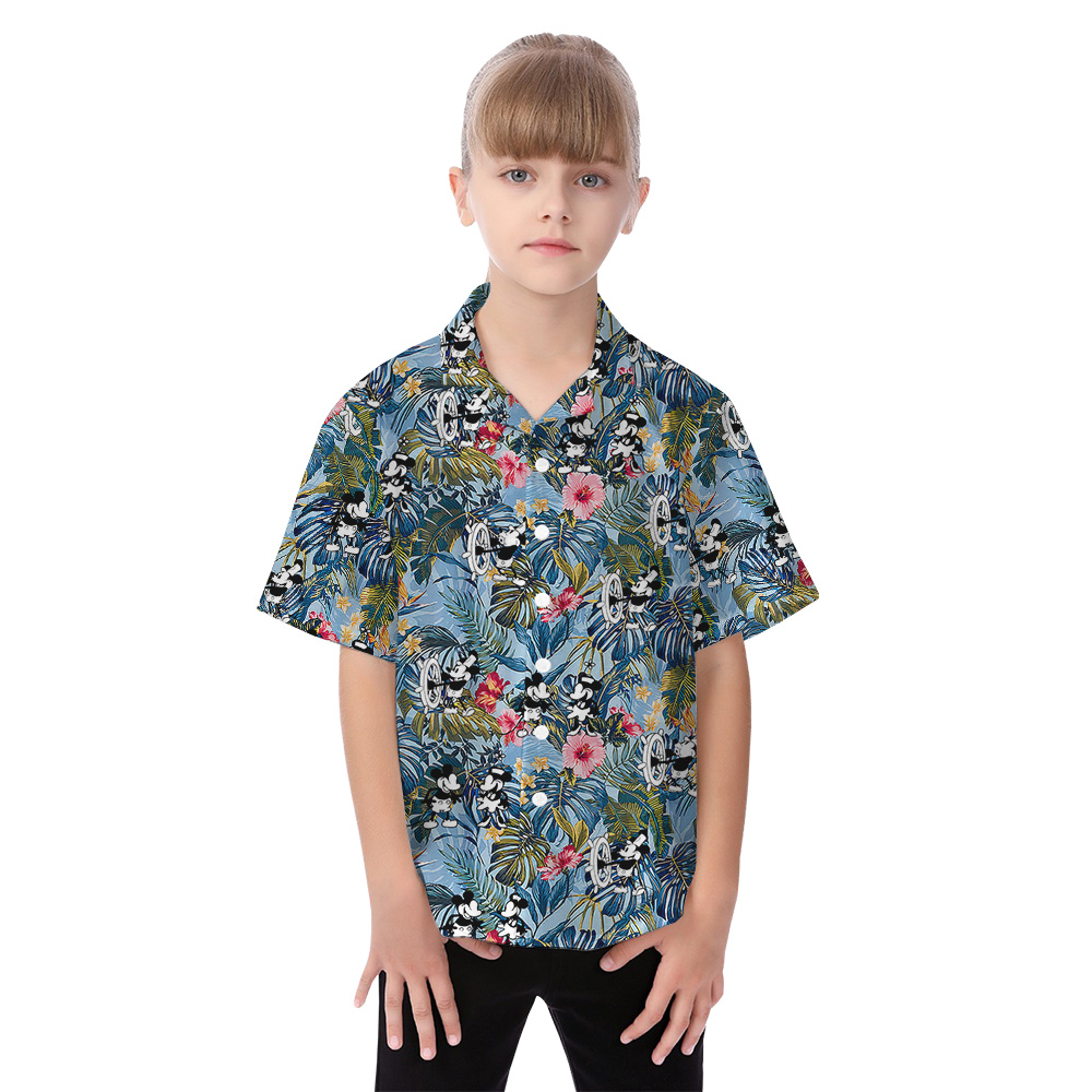 Floral Tropical Mickey Mouse Blue Matching Family Hawaiian Outfits