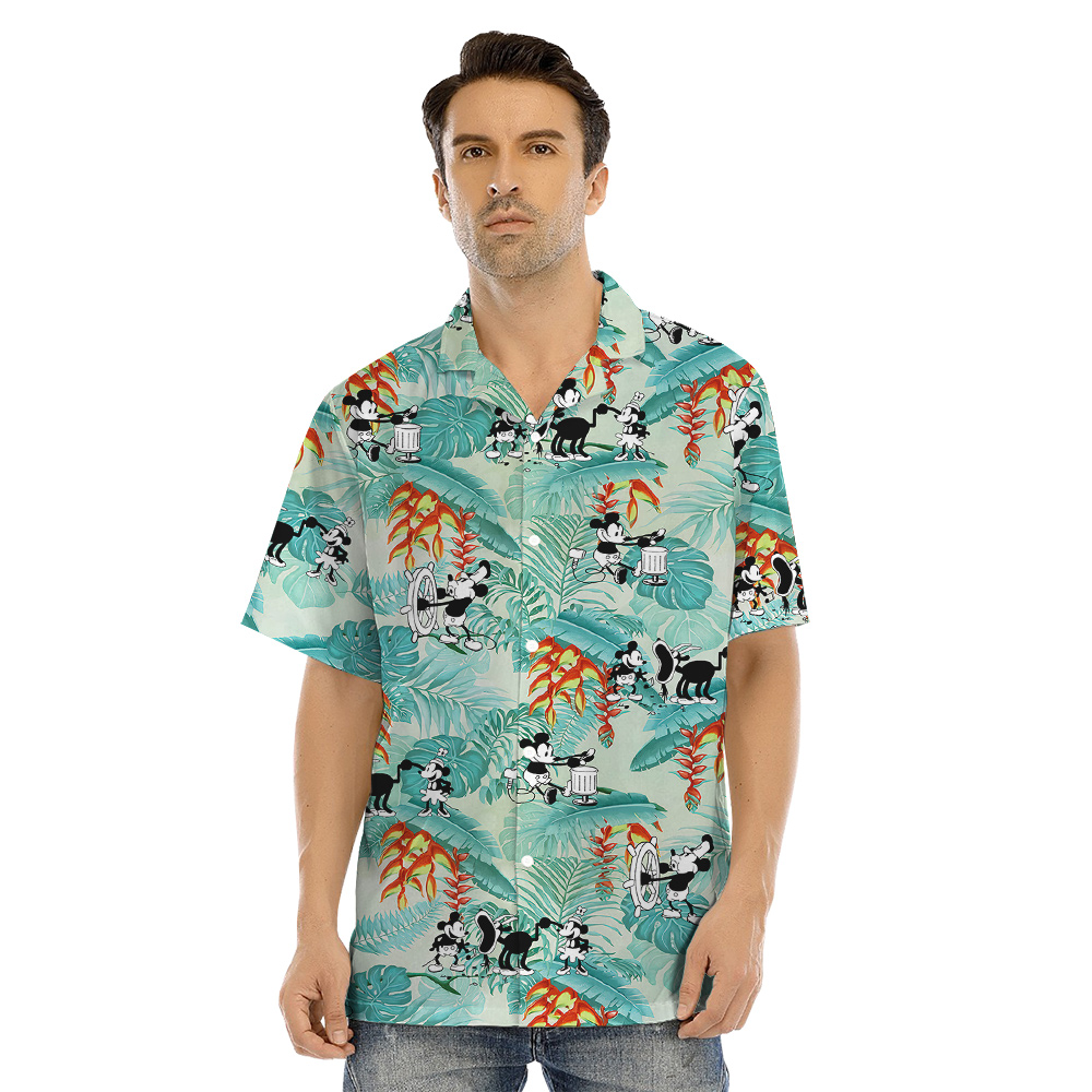 Family Matching Mickey And Minnie Tropical Blue Hawaiian Shirts