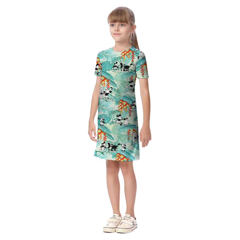 Family Matching Mickey And Minnie Tropical Blue Hawaiian Shirts
