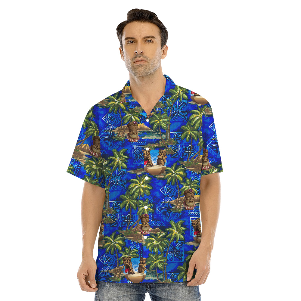 Vintage Tiki Navy Tropical Matching Hawaiian Shirts For Family