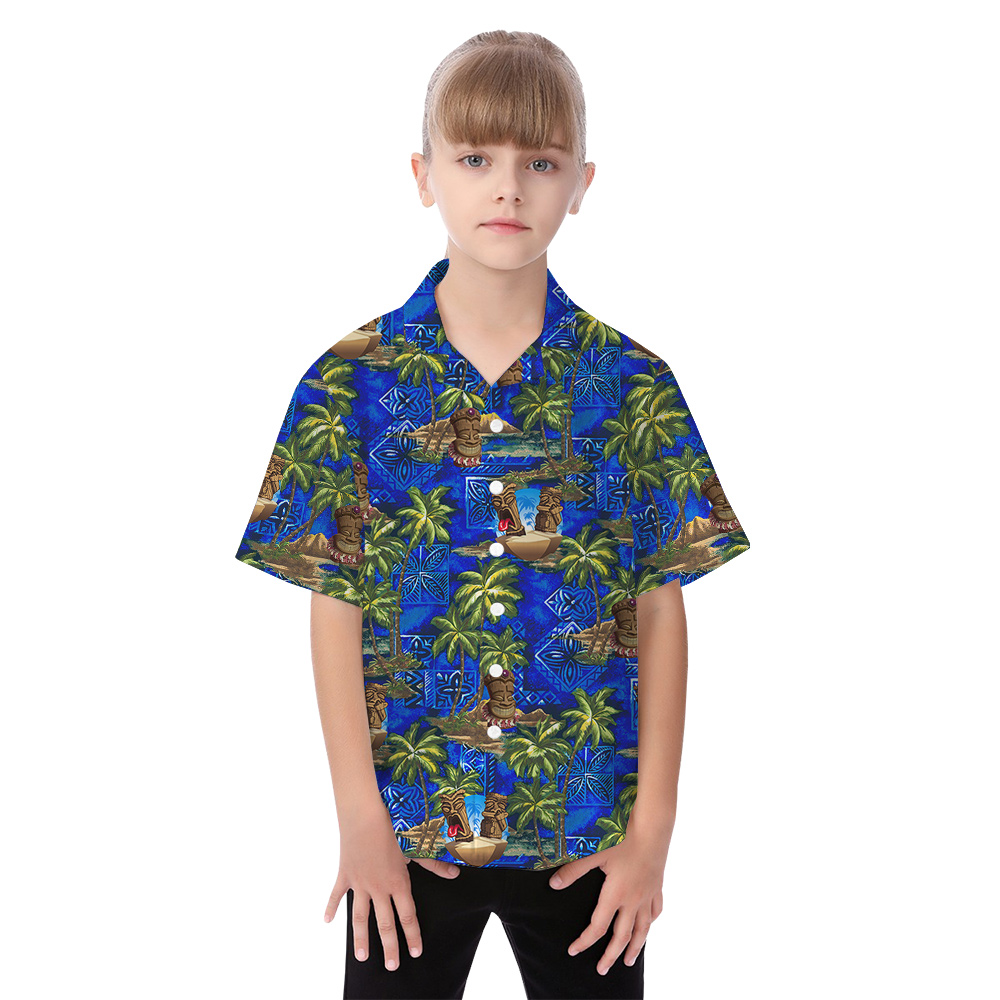 Vintage Tiki Navy Tropical Matching Hawaiian Shirts For Family