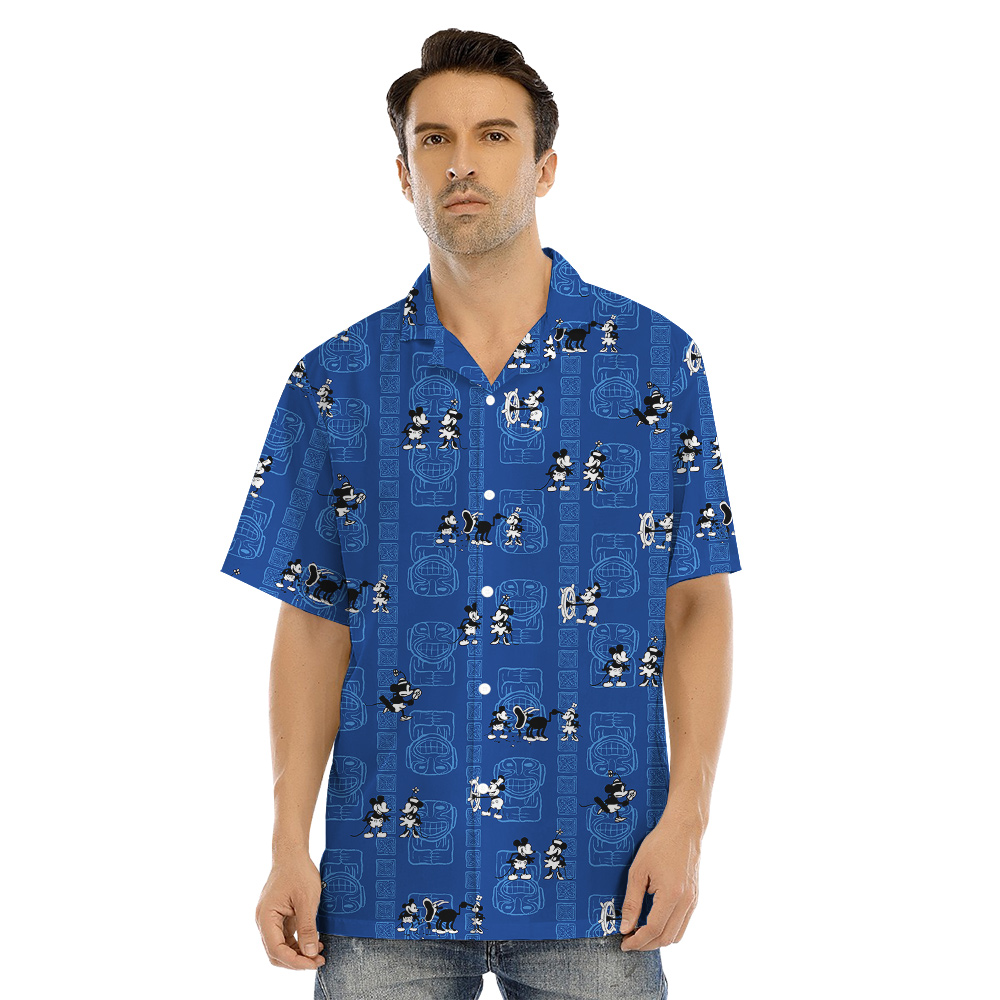 Navy Vintage Tiki Mickey Mouse Family Matching Hawaiian Outfits For Family
