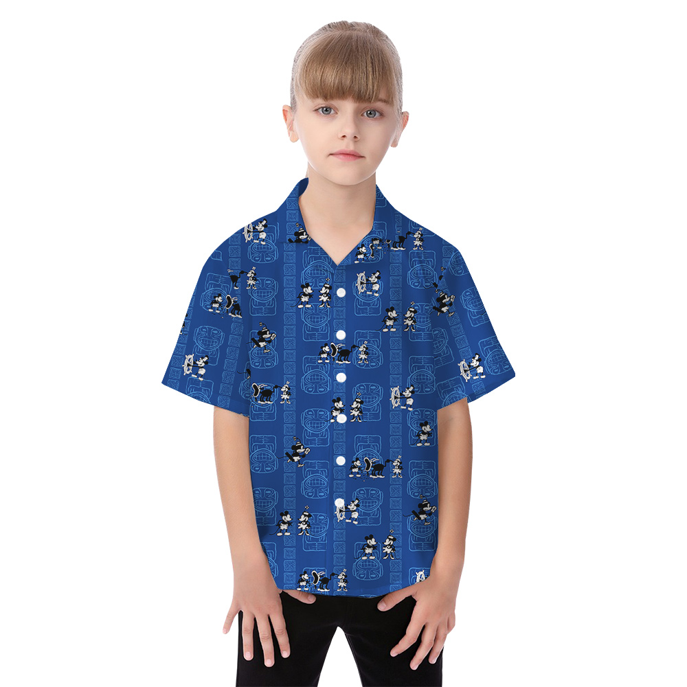 Navy Vintage Tiki Mickey Mouse Family Matching Hawaiian Outfits For Family
