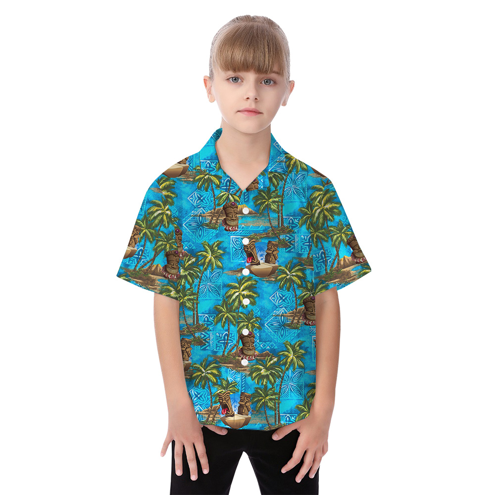 Cute Vintage Tiki Palm Trees Tropical Matching Hawaiian Shirts And Dresses