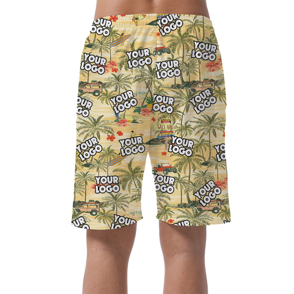 Cool Yellow Beach Theme Hawaiian Shorts With Logos
