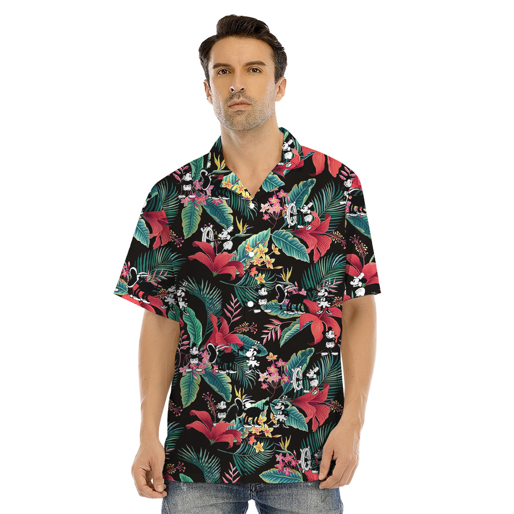 Tropical Floral Mickey Steamboat Willie Matching Aloha Wear For Family