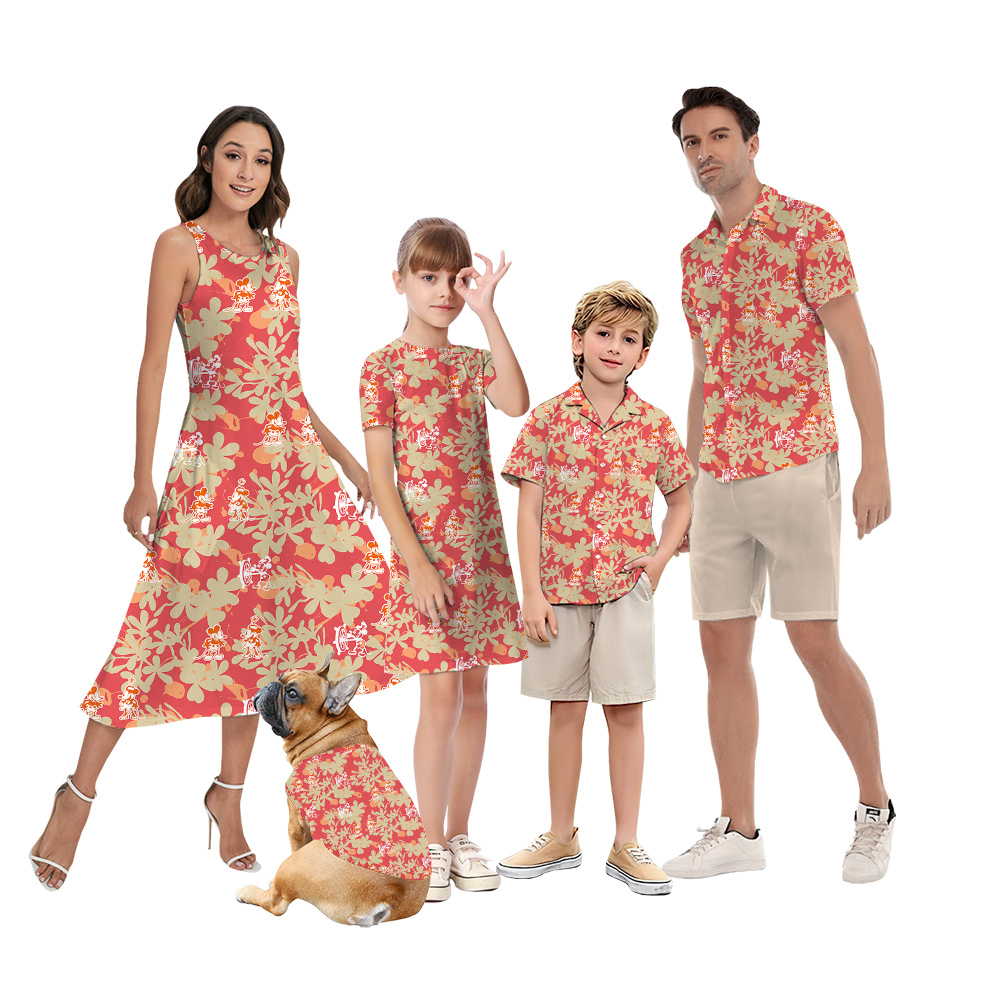 Floral Steamboat Willie Mickey Mouse Orange Matching Hawaiian Shirt - variant image 1