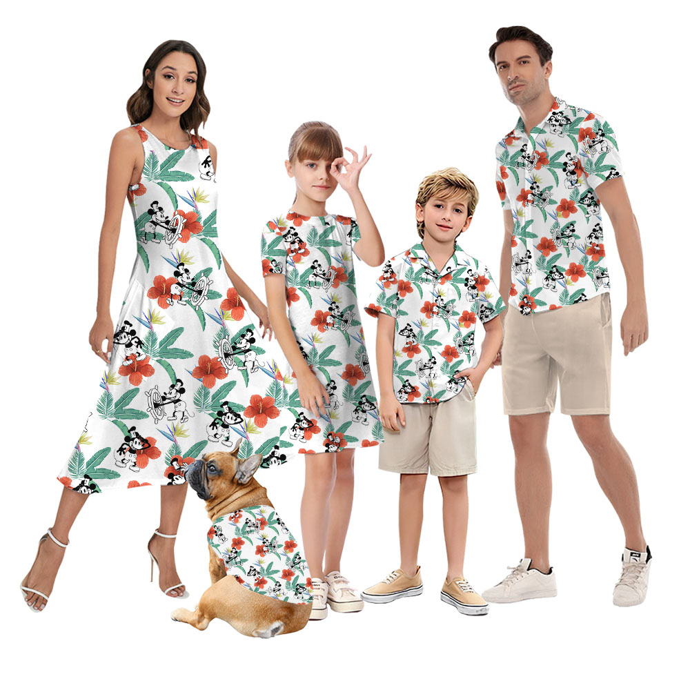 Hibiscus Mickey Steamboat Willie Matching Hawaiian Shirts - variant image 1