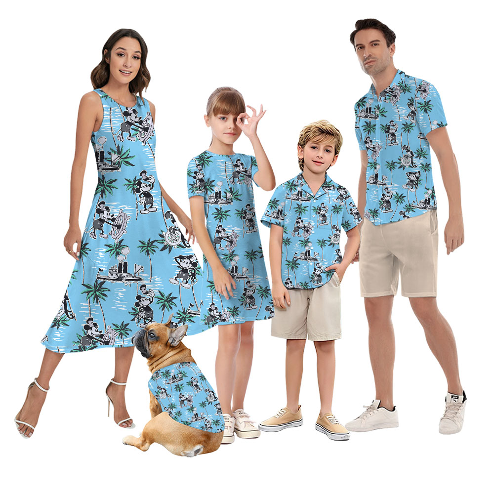 Beach Mickey Mouse in Steamboat Willie Matching Couples Hawaiian Shirt - variant image 1