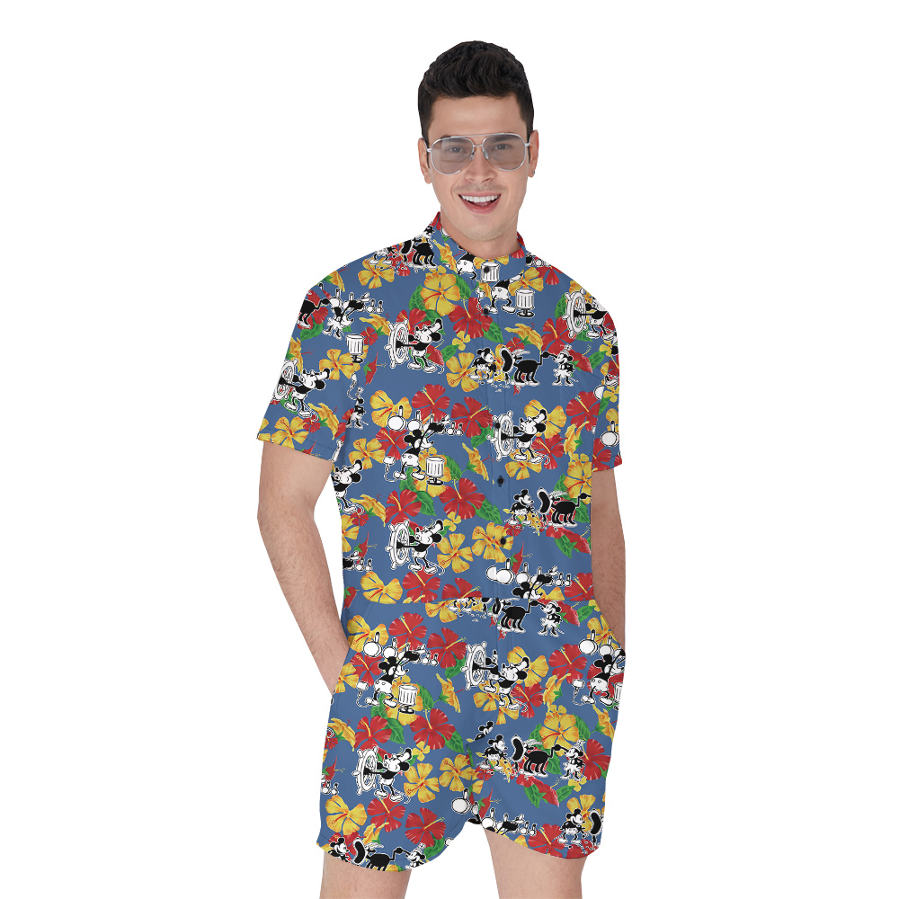 Island Icon Mickey's 1928 Steamboat Willie Hawaiian Men Rompers - variant image 1