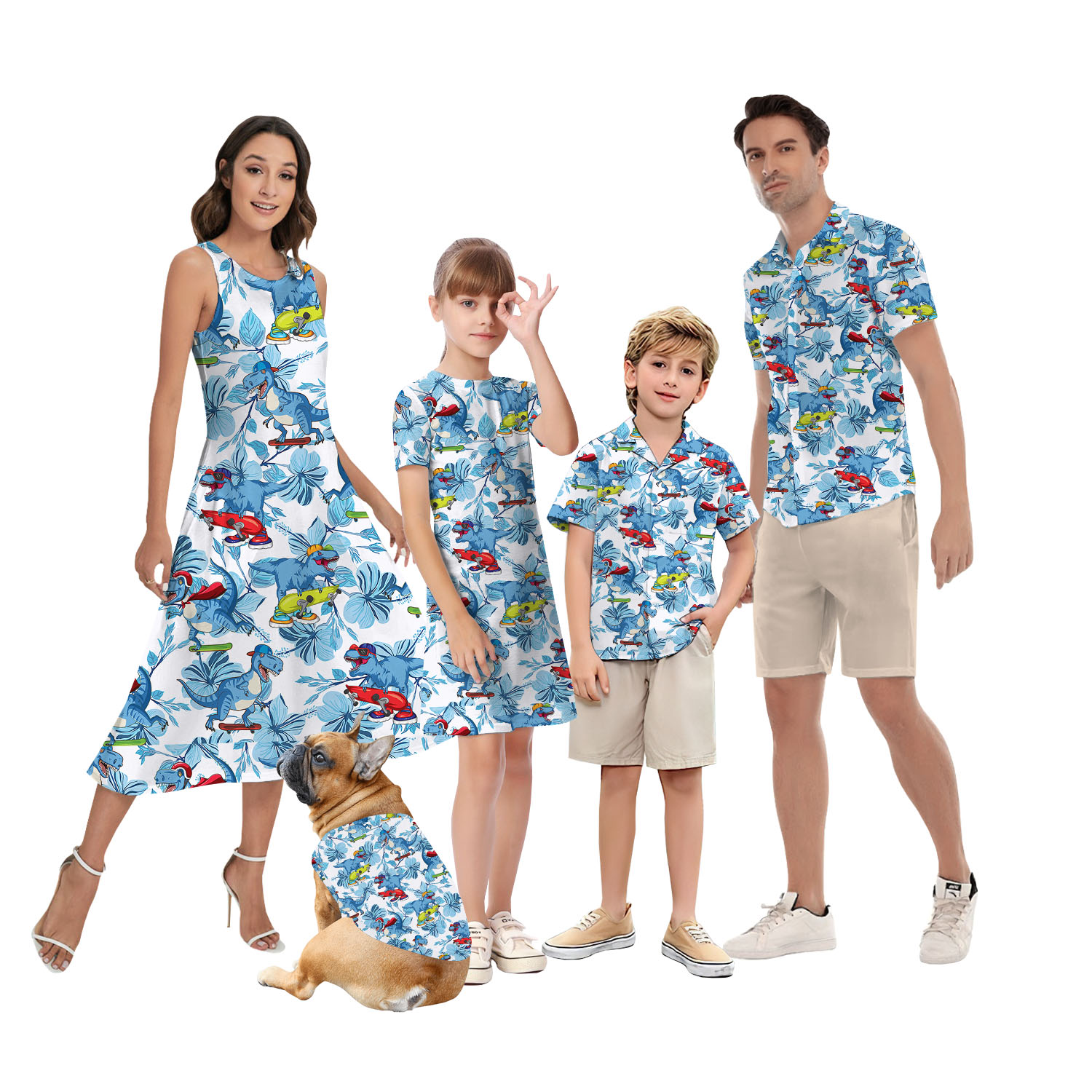 Dinosaur White And Blue Matching Hawaiian Shirt - variant image 1