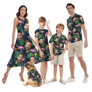 Flamingo Tropical Matching Hawaiian Outfits With Faces