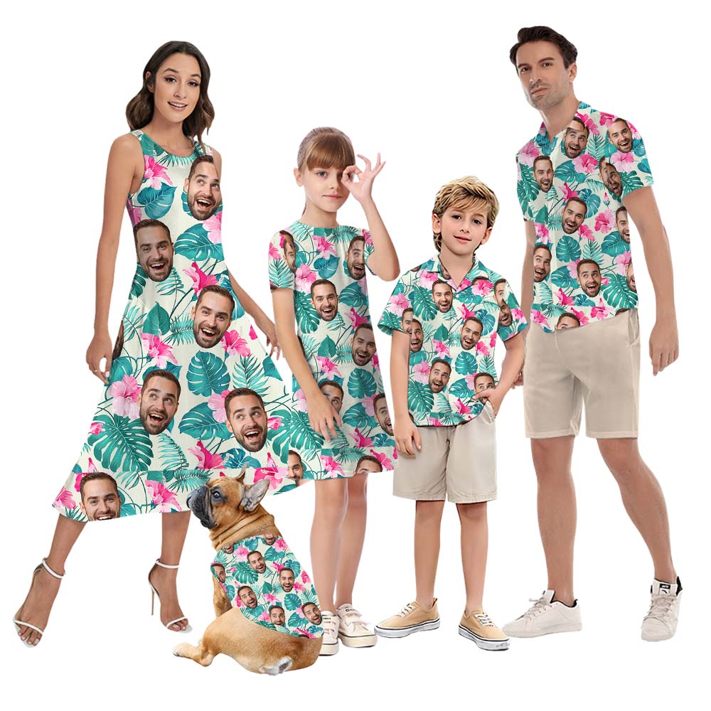 Tropical Floral Custom Face Hawaiian Shirts For Family And Dogs - variant image 1