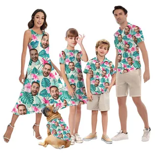 Tropical Floral Custom Face Hawaiian Shirts For Family And Dogs
