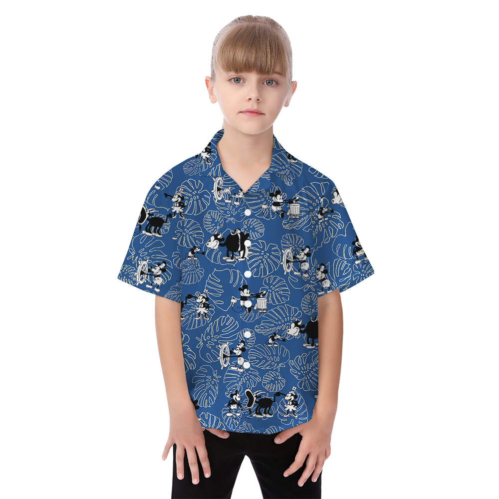 Mickey Steamboat Willie Navy Vintage Tropical Matching Hawaiian Shirts And Dresses
