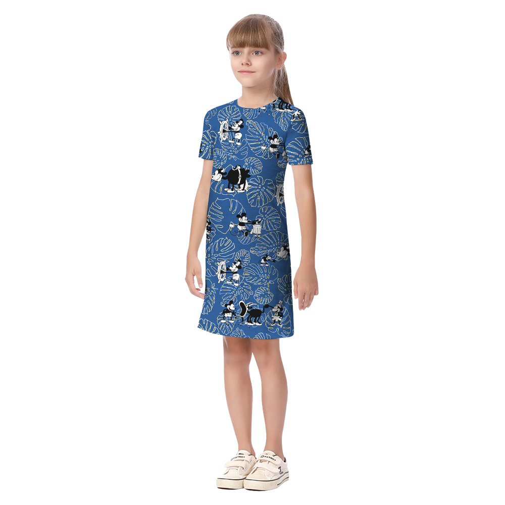 Mickey Steamboat Willie Navy Vintage Tropical Matching Hawaiian Shirts And Dresses