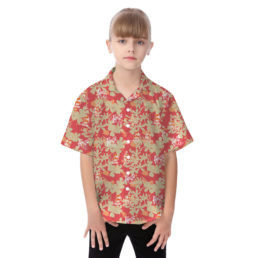 Floral Steamboat Willie Mickey Mouse Orange Matching Hawaiian Shirt