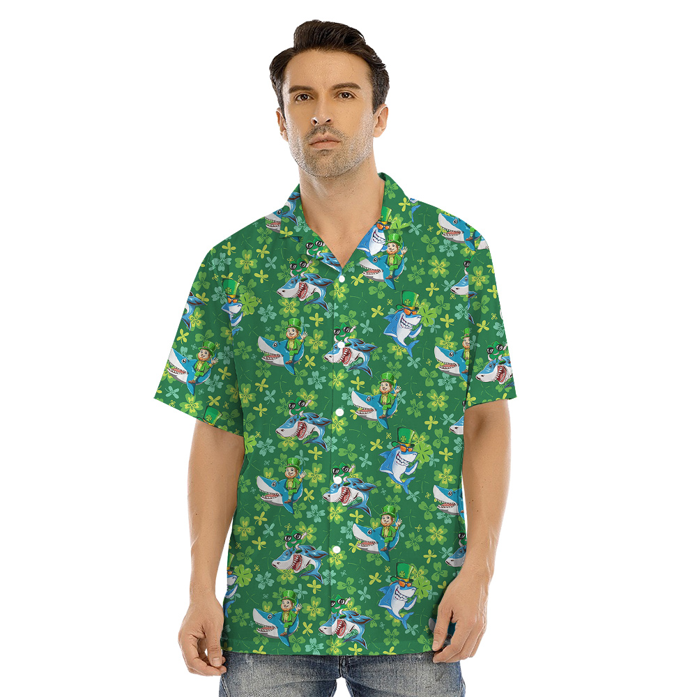 Funny St Patrick Shark Family Matching Hawaiian Shirts