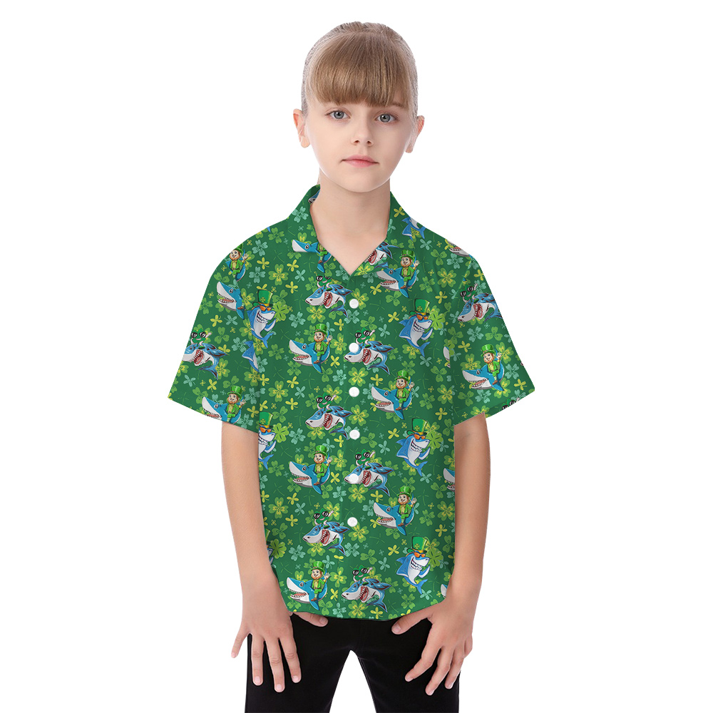 Funny St Patrick Shark Family Matching Hawaiian Shirts