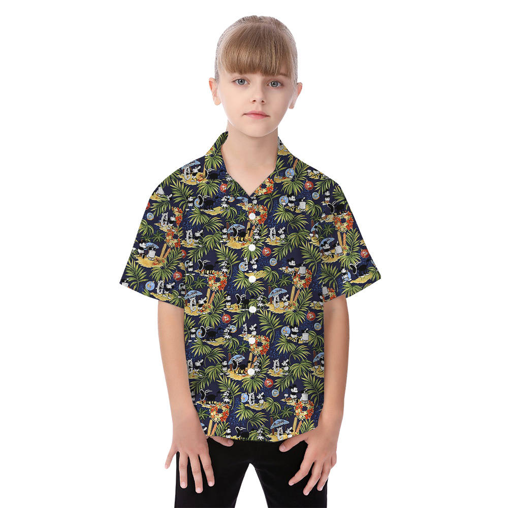 Cute Mickey Steamboat Willie Matching Tropical Hawaiian Outfits