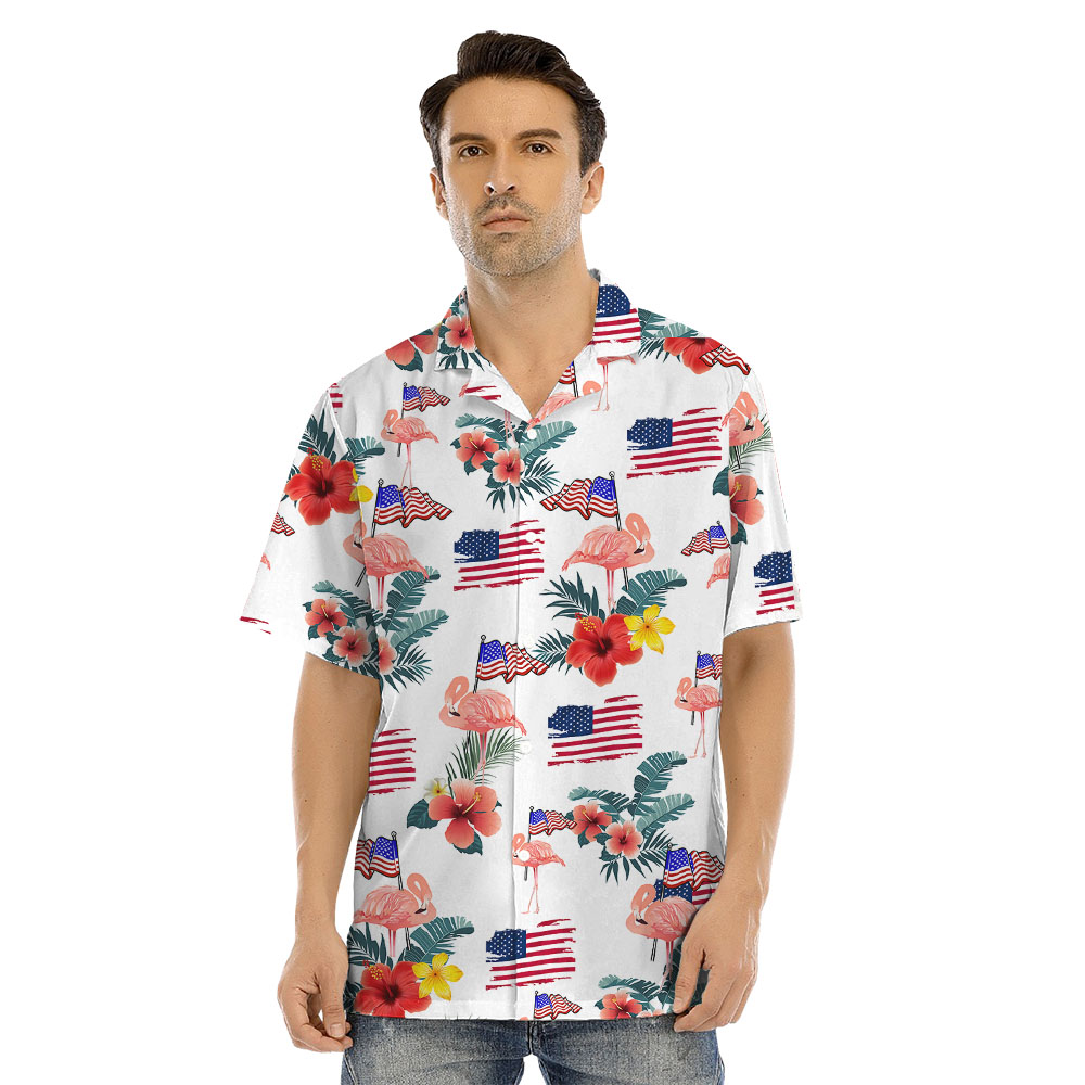 White Red And Blue Flamingo Matching Hawaiian Outfits