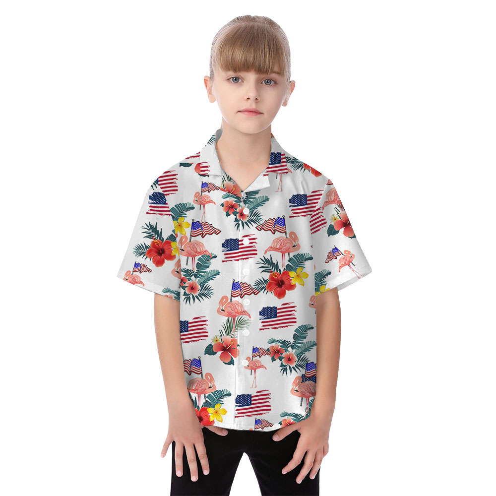 White Red And Blue Flamingo Matching Hawaiian Outfits