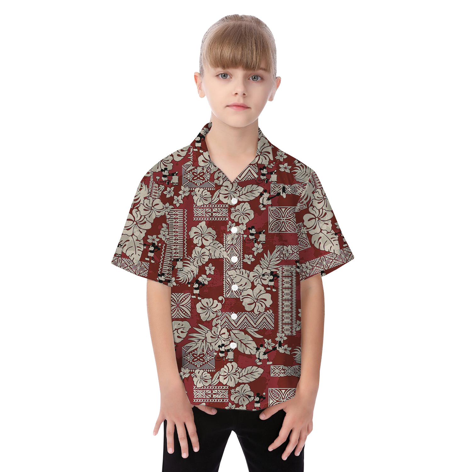 Cute Mickey Mouse Vintage Floral Matching Hawaiian Shirts For Family