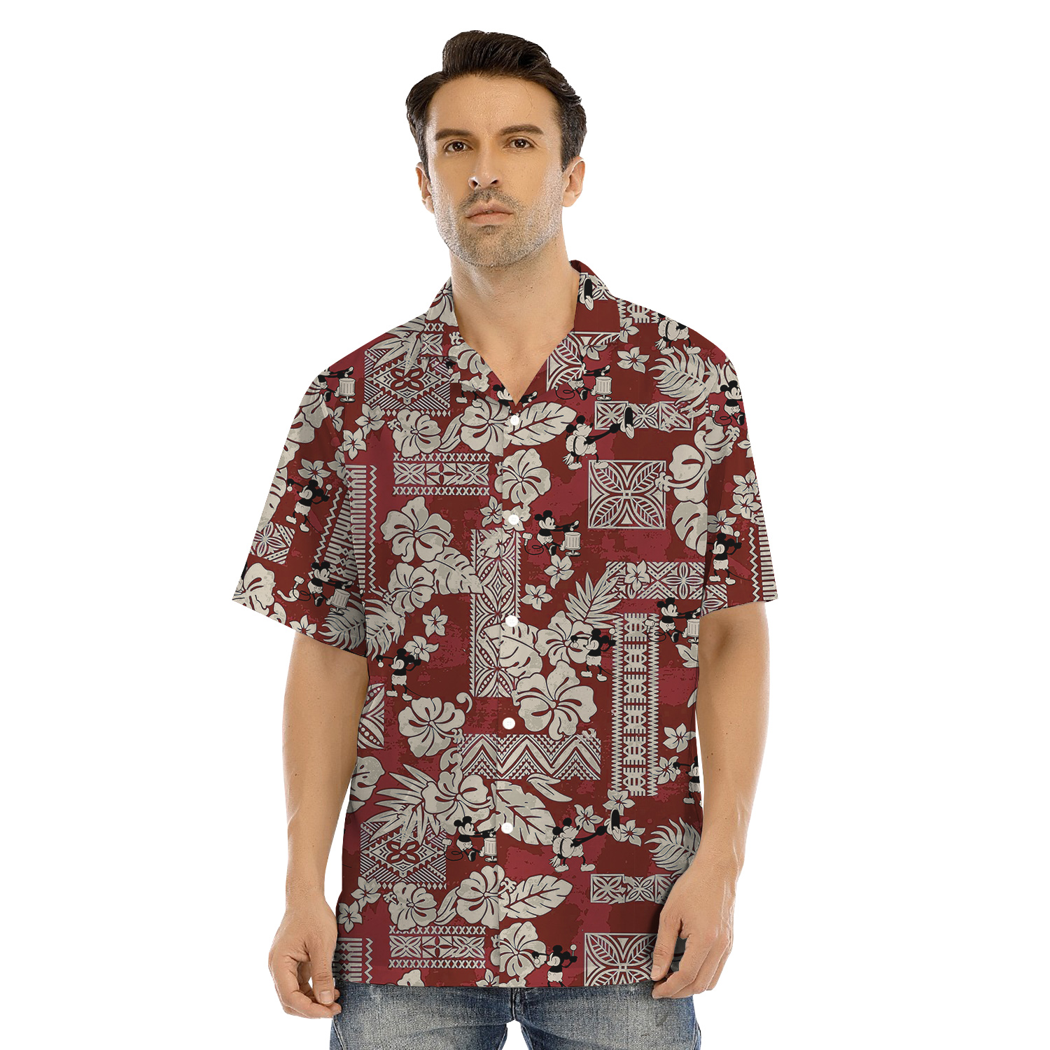 Cute Mickey Mouse Vintage Floral Matching Hawaiian Shirts For Family