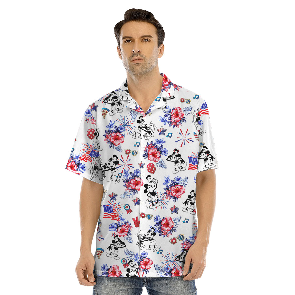 4th Of July Mickey Mouse Steamboat Willie Matching Family Hawaiian Outfits