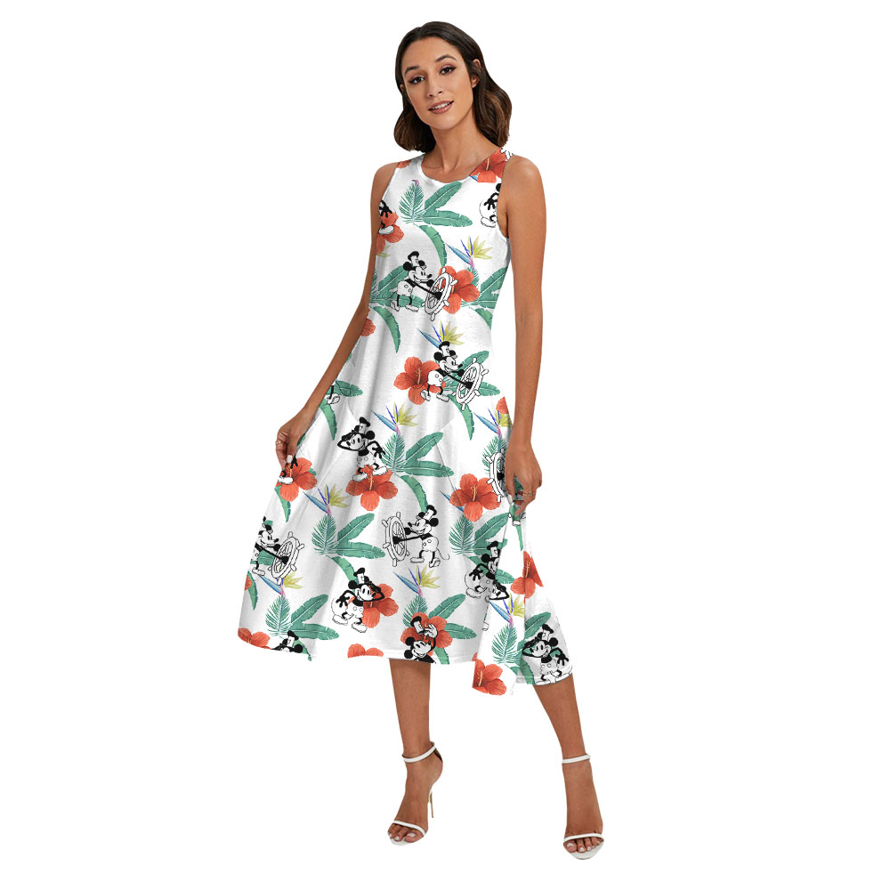 Hibiscus Mickey Steamboat Willie Matching Hawaiian Shirts