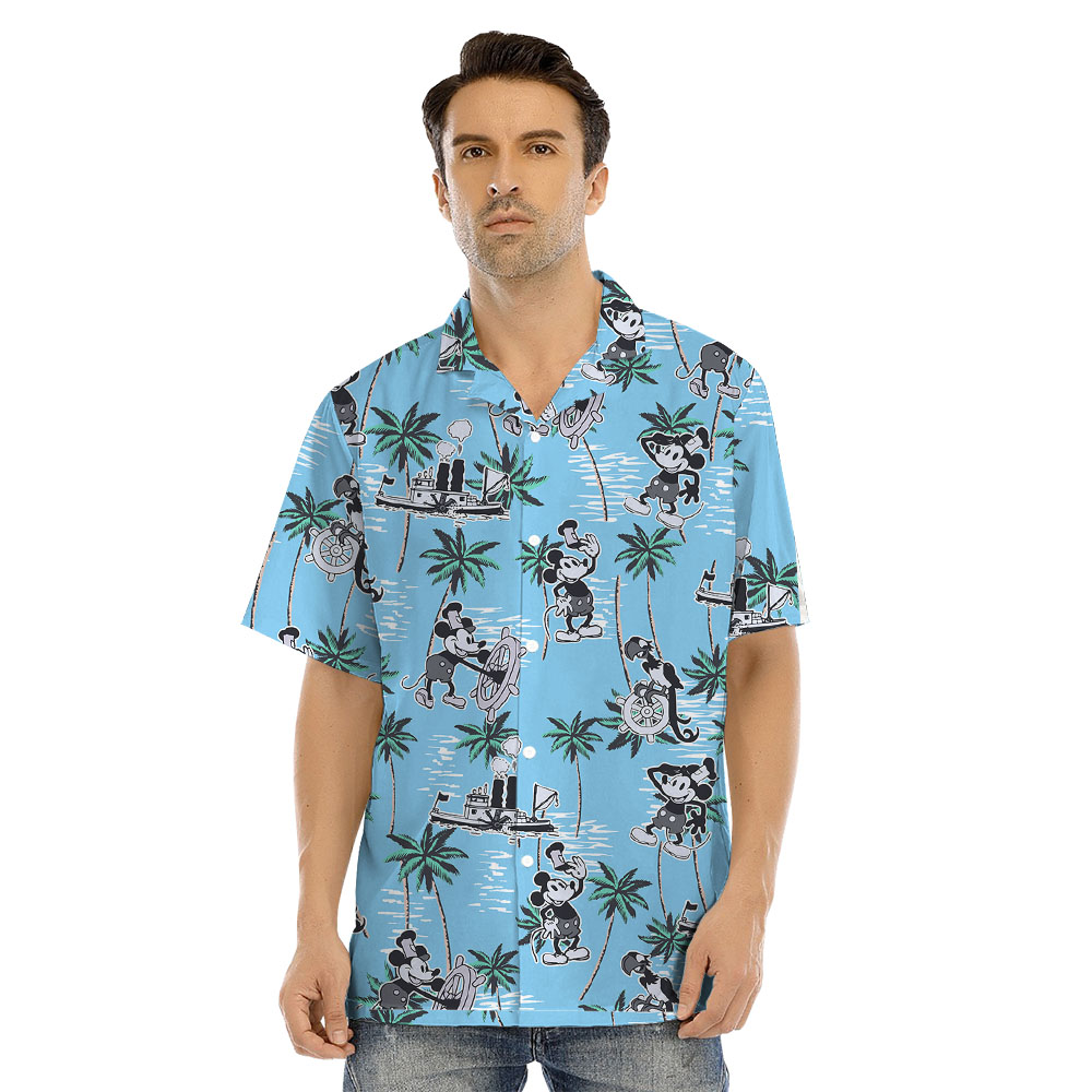 Beach Mickey Mouse in Steamboat Willie Matching Couples Hawaiian Shirt