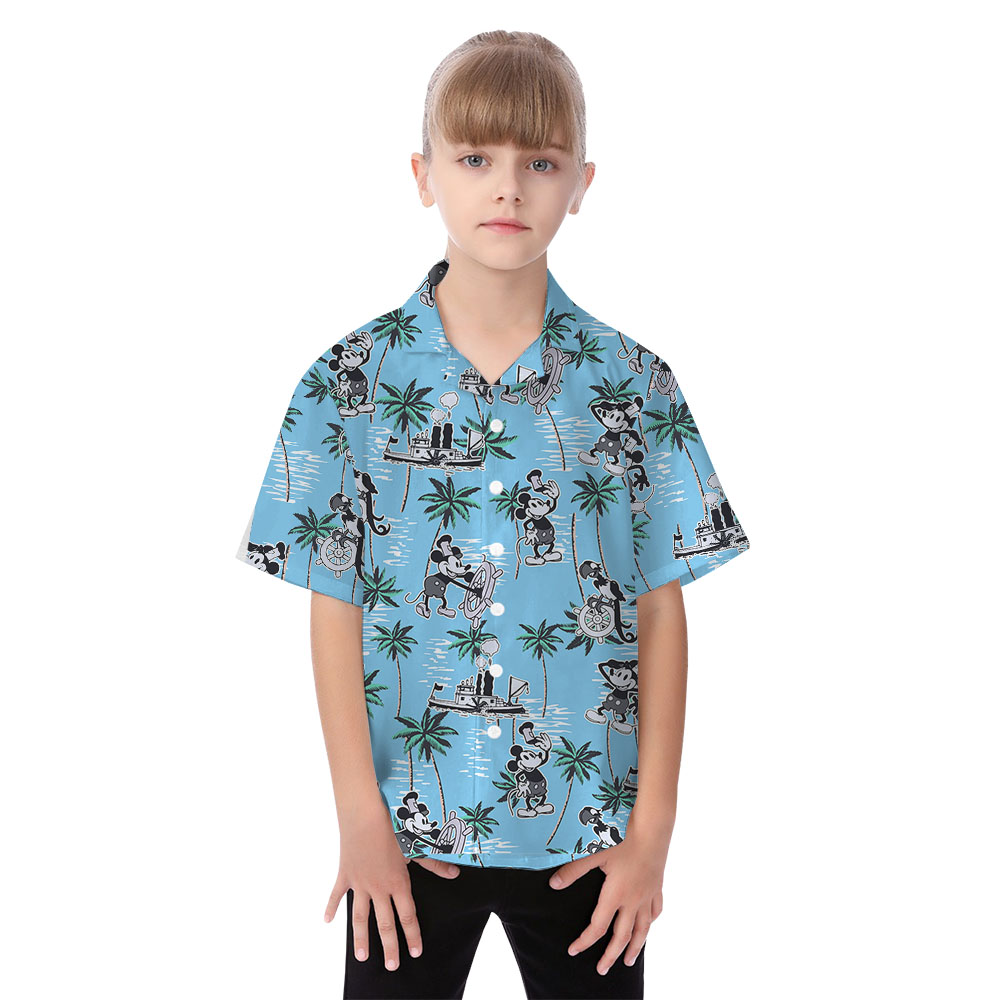 Beach Mickey Mouse in Steamboat Willie Matching Couples Hawaiian Shirt