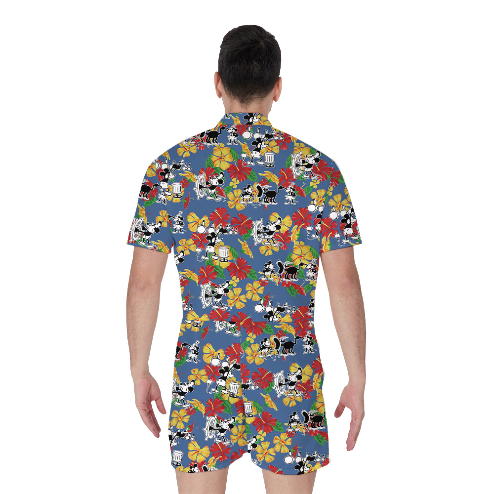 Island Icon Mickey's 1928 Steamboat Willie Hawaiian Men Rompers