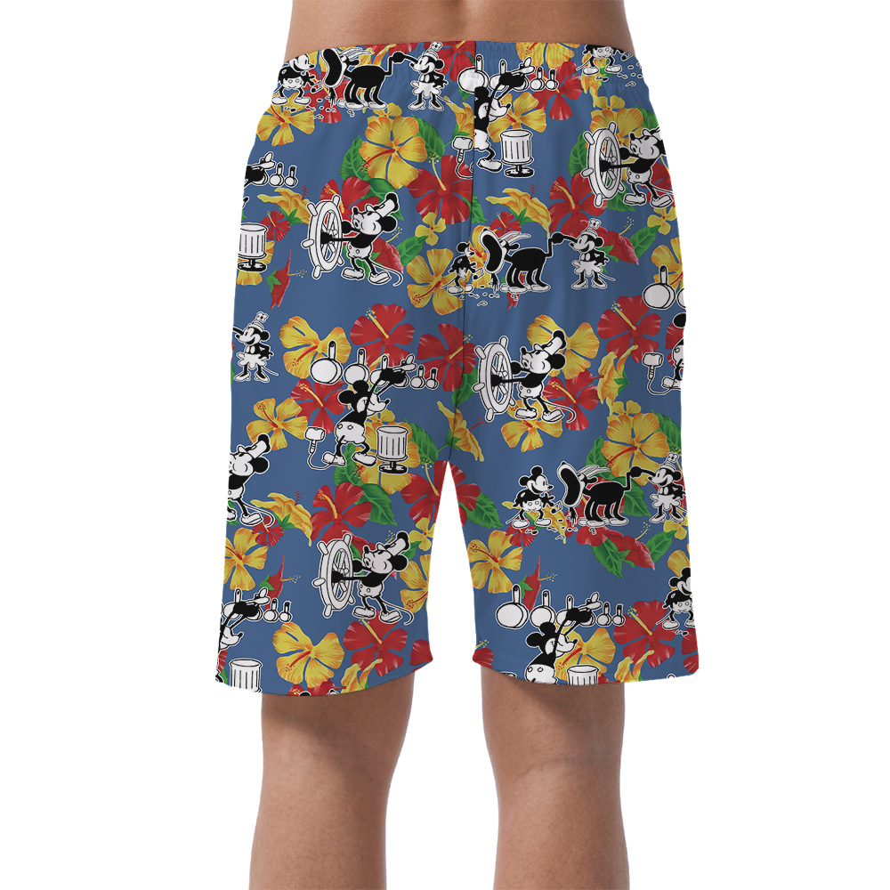 Palm Paradise Mickey Steamboat Willie 1928 Tropical Men Shorts