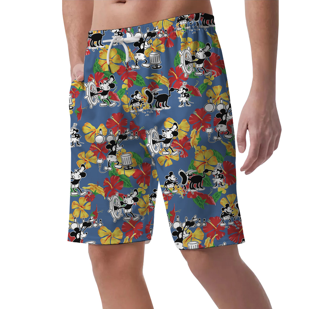 Palm Paradise Mickey Steamboat Willie 1928 Tropical Men Shorts
