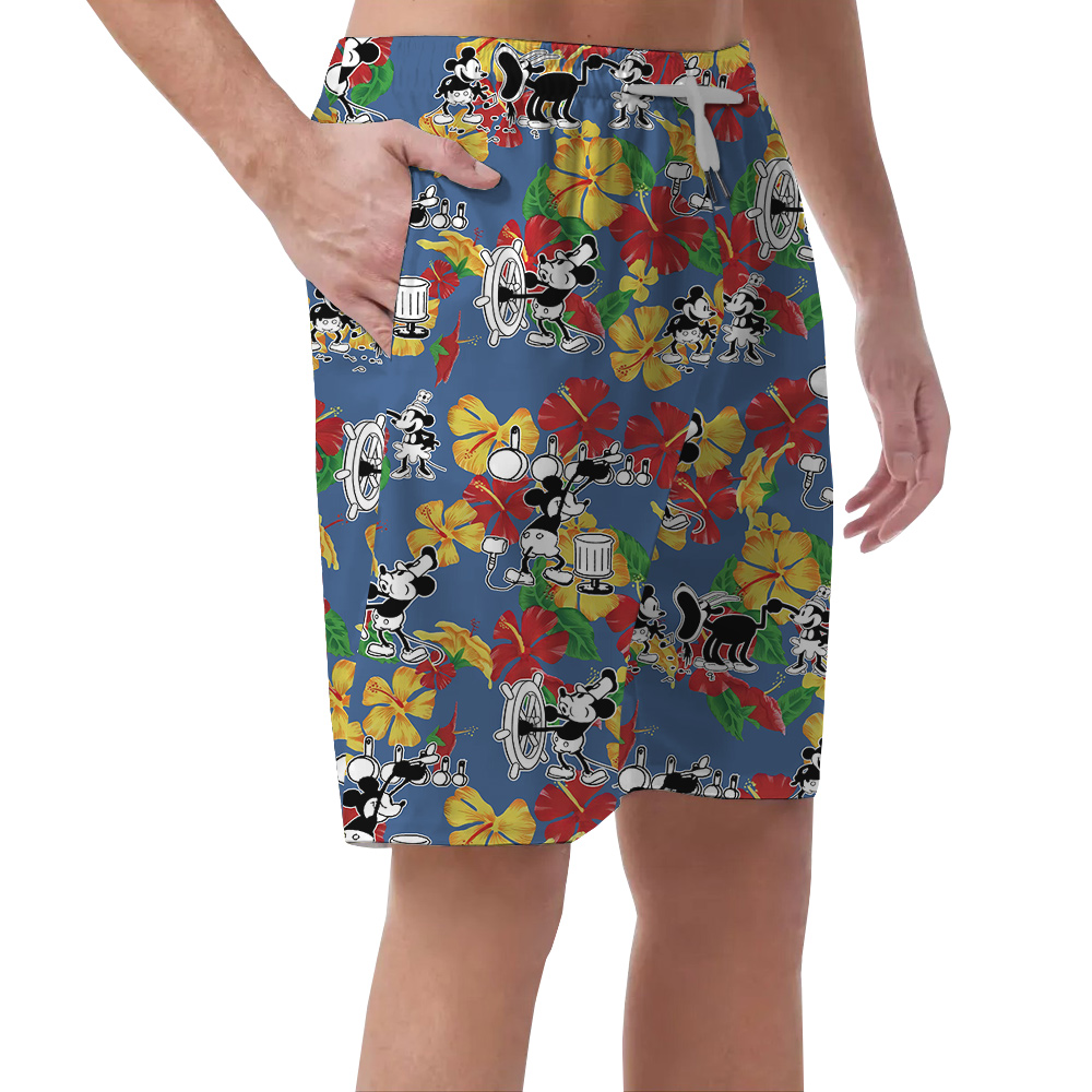 Palm Paradise Mickey Steamboat Willie 1928 Tropical Men Shorts