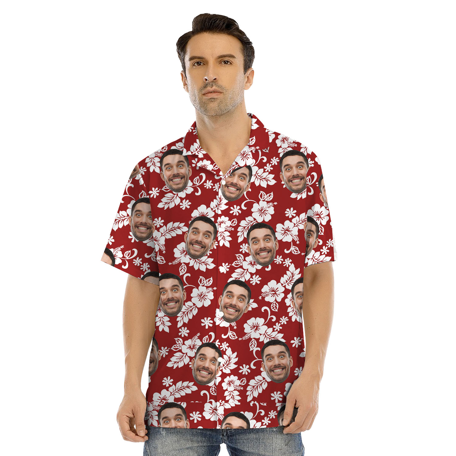 Custom Face Floral Matching Hawaiian Shirt With Dog