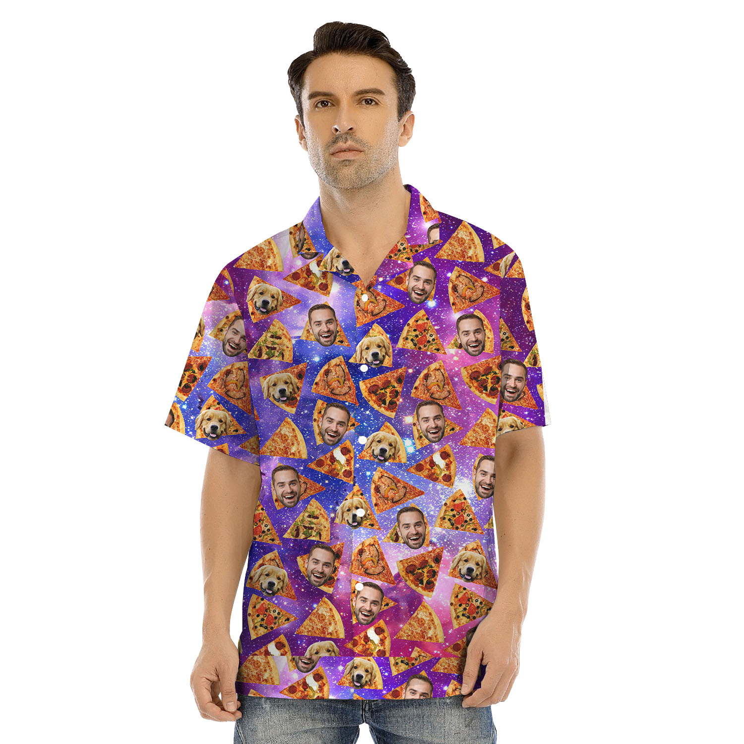 Pizza Custom Face Matching Hawaiian Couple Outfits