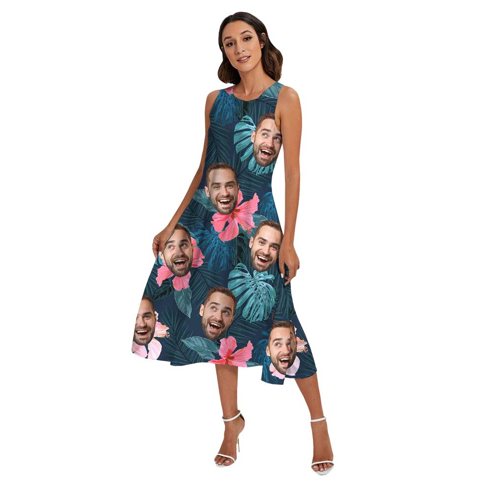 Custom Tropical Matching Hawaiian Shirt And Dress With Faces