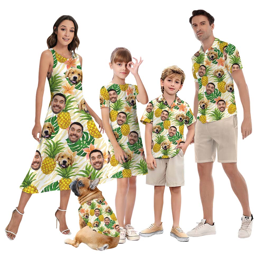 Custom Face Pineapple Matching Family Hawaiian Shirts - variant image 1