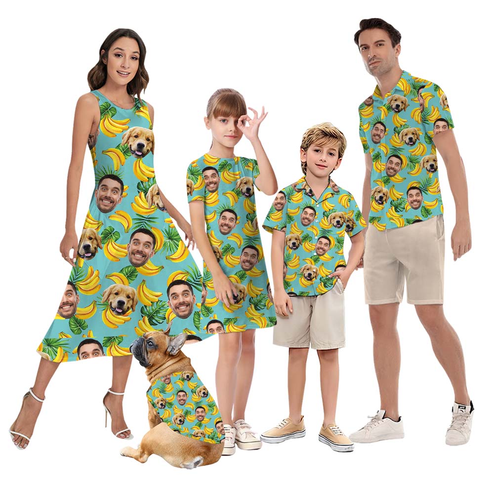 Custom Banana Matching Man And Dog Hawaiian Shirts With Faces - variant image 1