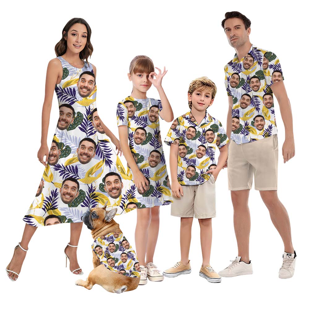 Tropical Leaf Family Matching Aloha Shirts With Faces - variant image 1