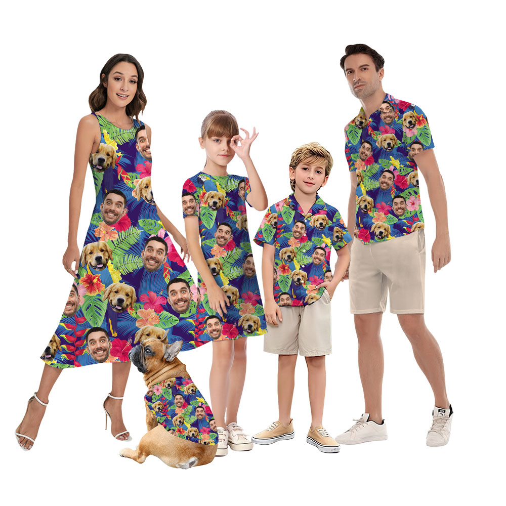 Custom Photo Matching Hawaiian Shirt And Dress Family - variant image 1