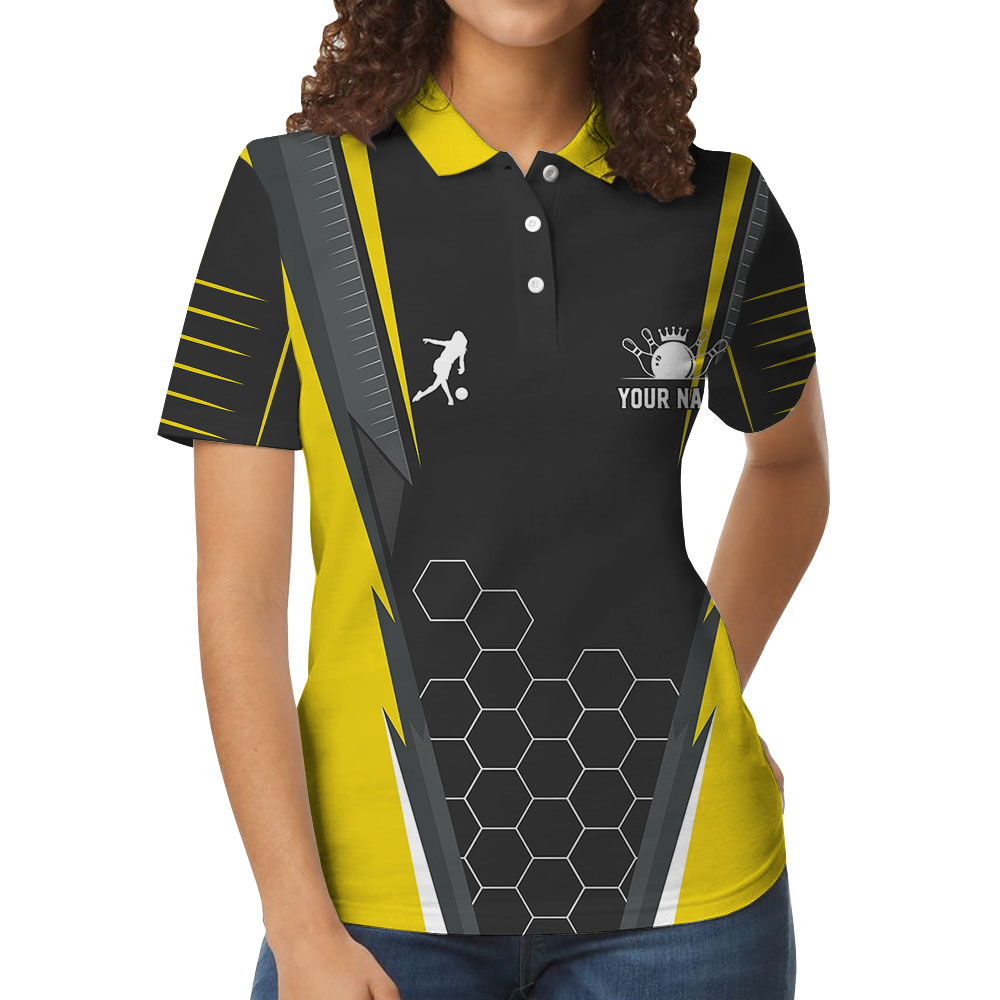 Yellow Personalized Team Name Bowling Polos For Women - variant image 1