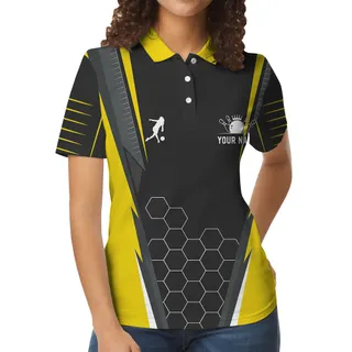 Yellow Personalized Team Name Bowling Polos For Women