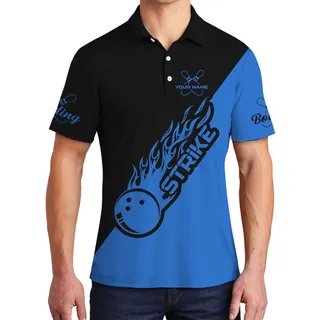 Blue Cool Bowling Polo Shirt With Custom Team Name