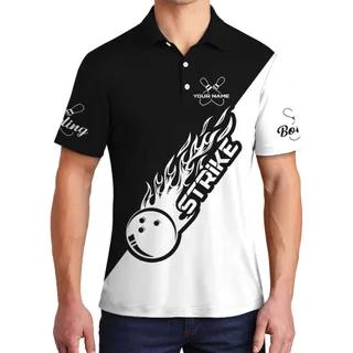 White And Black Custom Bowling Team Polo Shirt For Men